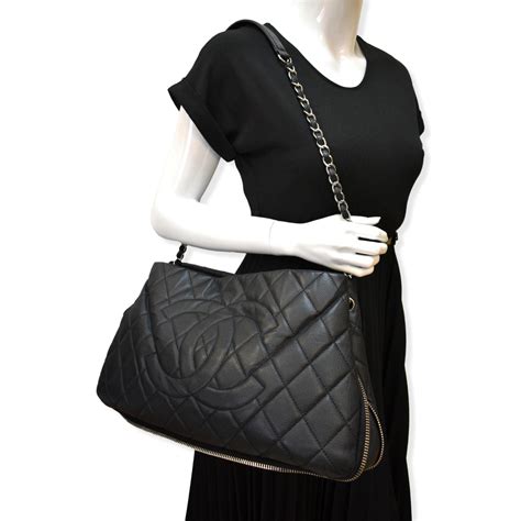 chanel expandable zip around caviar quilted tote shoulder bag black|CHANEL Caviar Quilted Grand Shopping Tote GST Black.